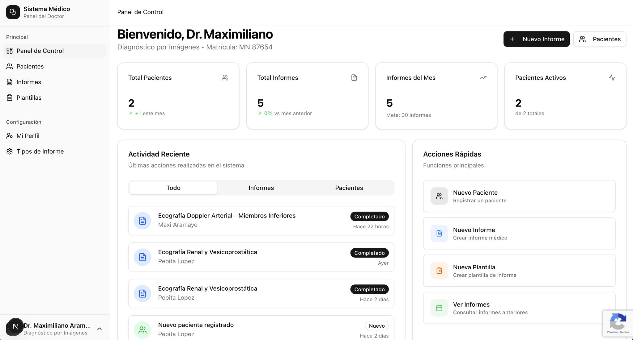 Dashboard médico
