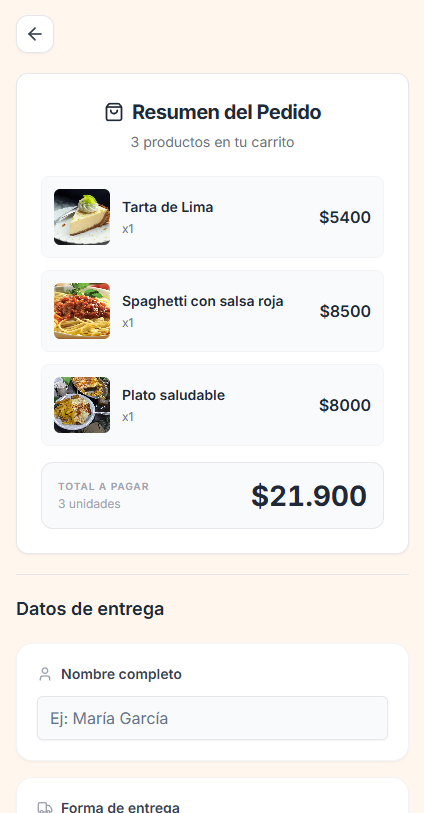Resumen del pedido antes de confirmar